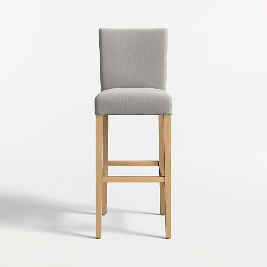 Lowe Pewter Grey Upholstered Bar Stool with Natural Wood Legs