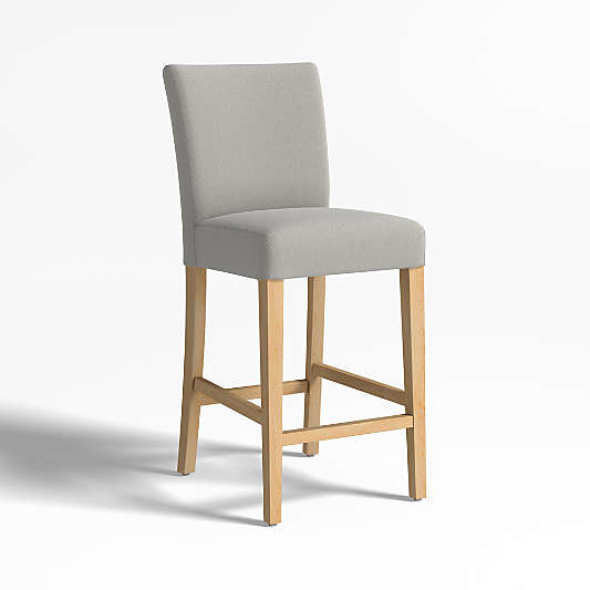 Lowe Pewter Grey Upholstered Counter Stool with Natural Wood Legs