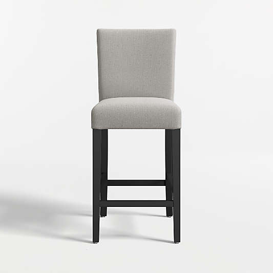 Lowe Pewter Grey Upholstered Counter Stool with Ebony Wood Legs
