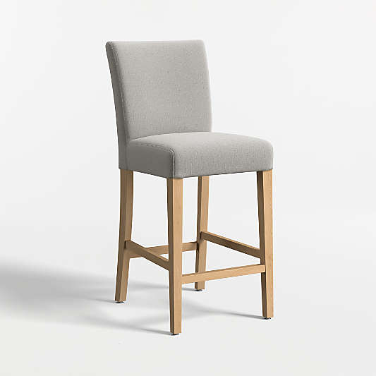 Lowe Pewter Grey Upholstered Counter Stool with Natural Wood Legs