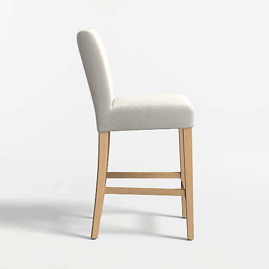 Lowe Pewter Grey Upholstered Counter Stool with Natural Wood Legs