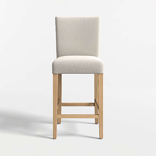 Lowe Pewter Grey Upholstered Counter Stool with Natural Wood Legs