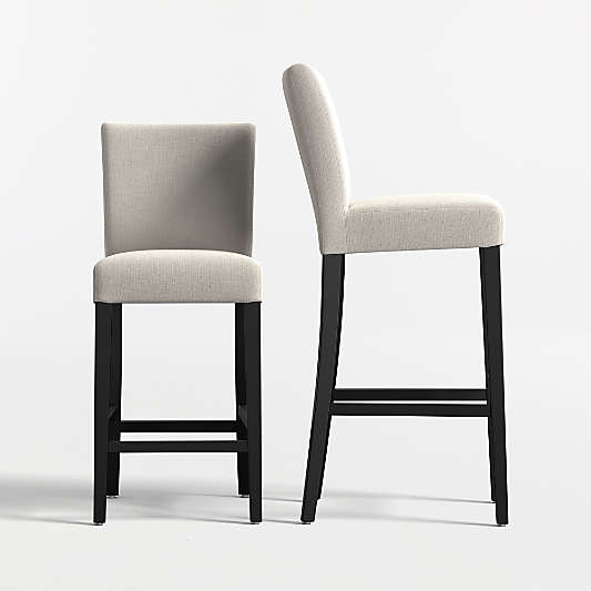 Lowe Pewter Grey Upholstered Stools with Ebony Wood Legs