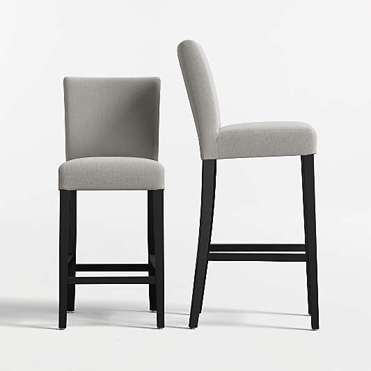 Lowe Pewter Grey Upholstered Stools with Ebony Wood Legs