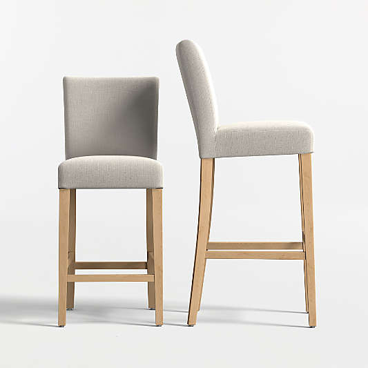 Lowe Pewter Grey Upholstered Stools with Natural Wood Legs