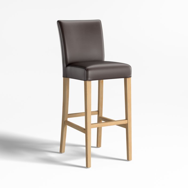 Lowe Smoke Grey Leather Bar Stool with Natural Wood Legs - image 1 of 5