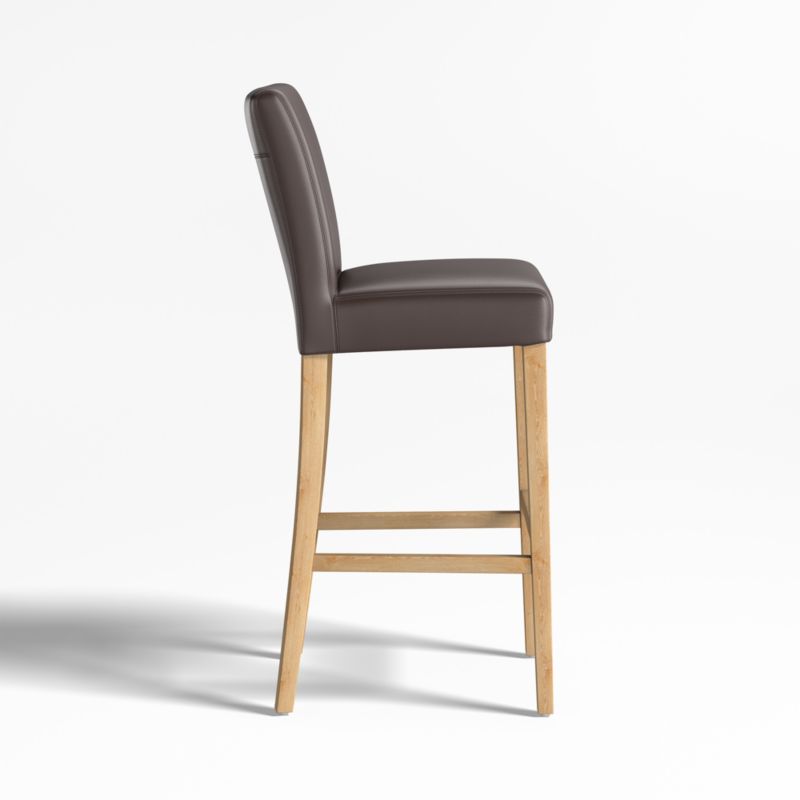 Lowe Smoke Grey Leather Bar Stool with Natural Wood Legs - image 2 of 5