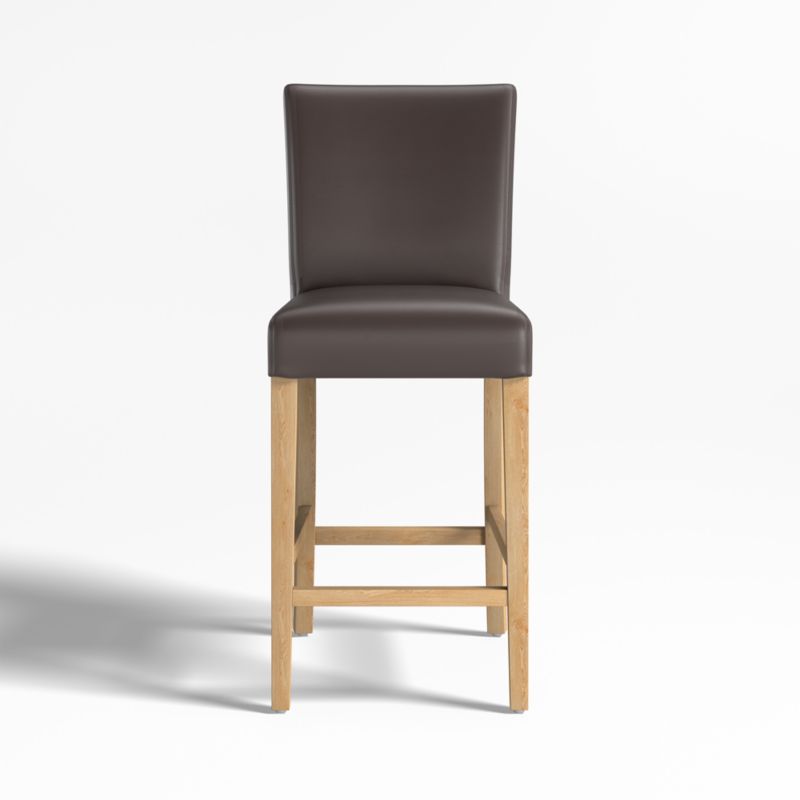 Viewing product image Lowe Smoke Grey Leather Counter Stool with Natural Wood Legs - image 1 of 5