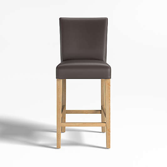 Lowe Smoke Grey Leather Counter Stool with Natural Wood Legs