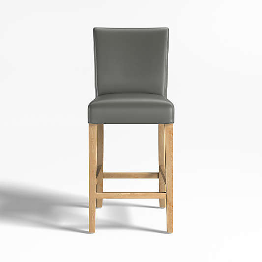 Lowe Smoke Grey Leather Counter Stool with Natural Wood Legs