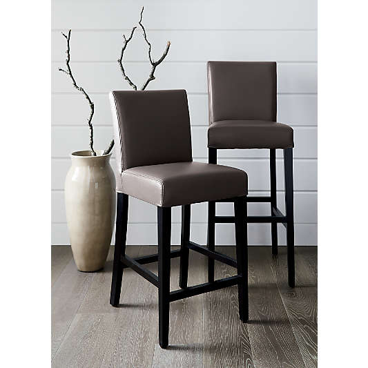 Lowe Smoke Grey Leather Counter Stool with Ebony Wood Legs