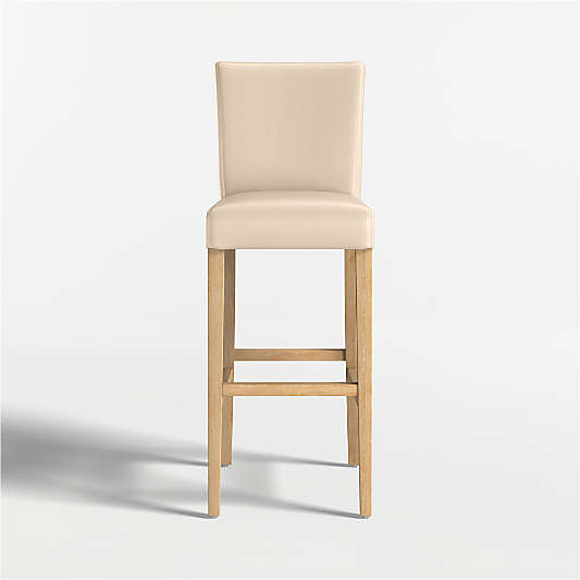 Lowe Tan Leather Bar Stool with Natural Wood Legs