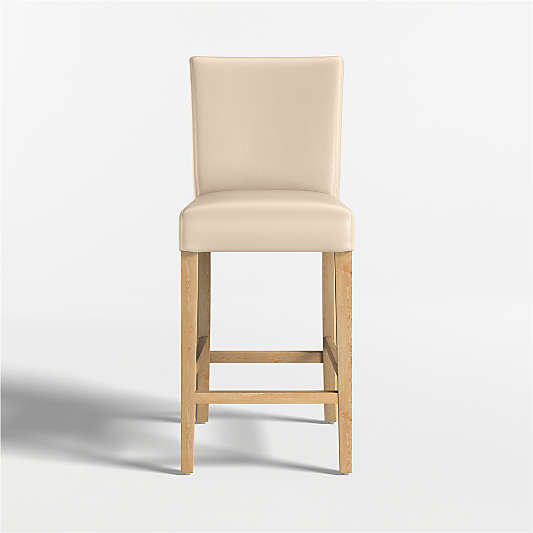 Lowe Tan Leather Counter Stool with Natural Wood Legs