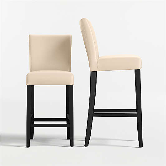 Lowe Tan Leather Stools with Ebony Wood Legs