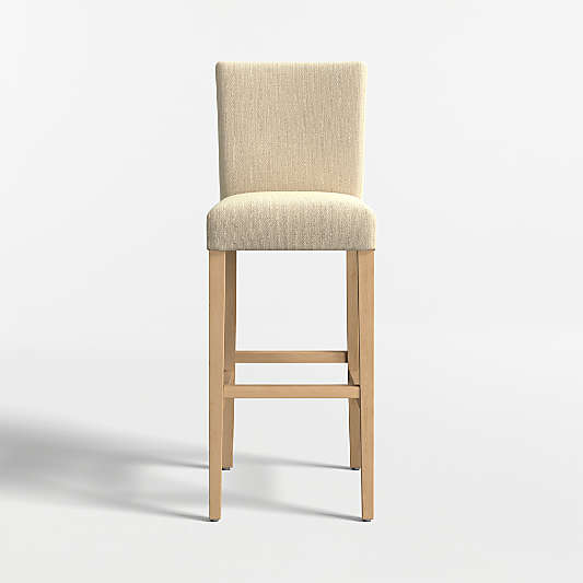 Lowe Taupe Upholstered Bar Stool with Natural Wood Legs