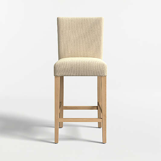 Lowe Taupe Upholstered Counter Stool with Natural Wood Legs