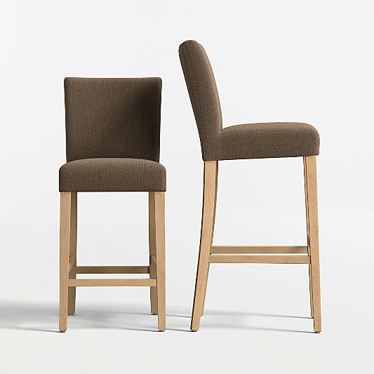 Lowe Truffle Upholstered Stools with Natural Wood Legs