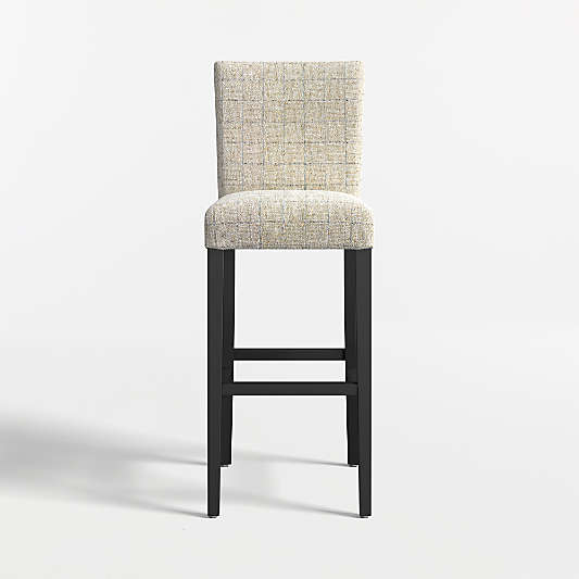 Lowe Topaz Check Upholstered Bar Stool with Ebony Wood Legs
