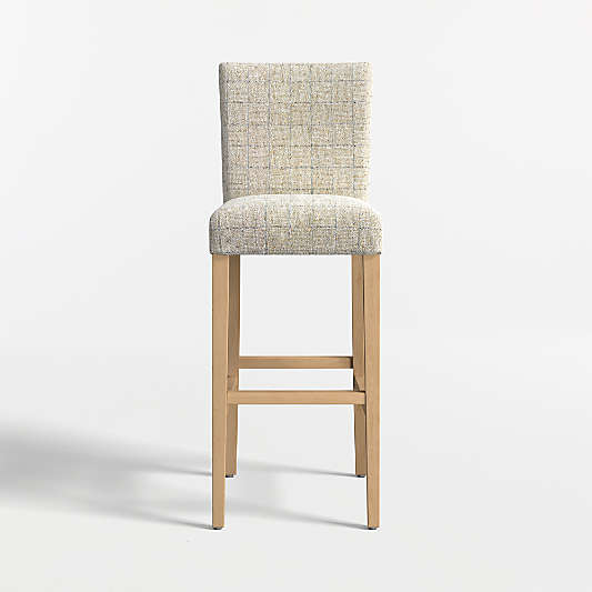 Lowe Topaz Check Upholstered Bar Stool with Natural Wood Legs