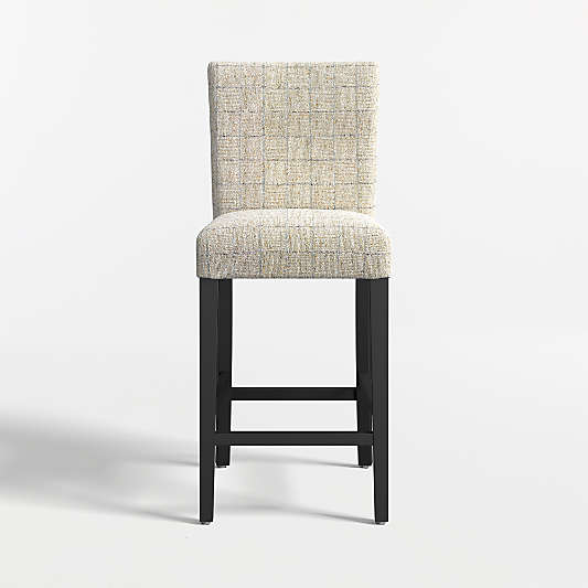 Lowe Topaz Check Upholstered Counter Stool with Ebony Wood Legs
