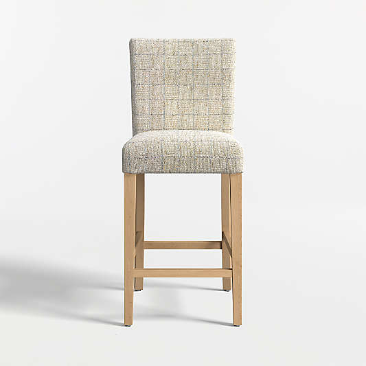 Lowe Topaz Check Upholstered Counter Stool with Natural Wood Legs
