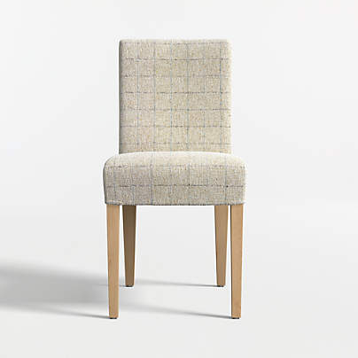 Lowe Topaz Check Upholstered Dining Chair with Natural Wood Legs