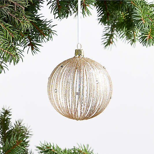European Large Gold Glittered Glass Ball Christmas Tree Ornament