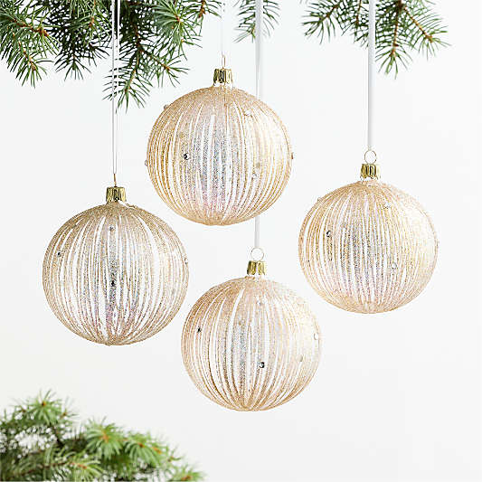 European Large Gold Glittered Glass Ball Christmas Tree Ornament, Set of 4