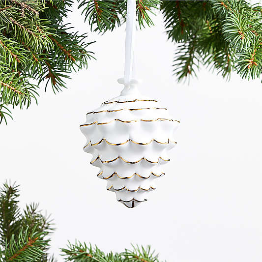 Gold Dipped White Ceramic Pinecone Christmas Tree Ornament