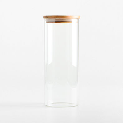View Large Round Glass Canister with Olivewood Lid details
