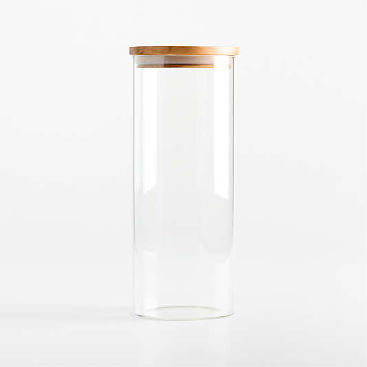 Large Round Glass Canister with Olivewood Lid