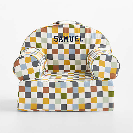 Large Riverstone Checkered Organic Cotton Kids Lounge Nod Chair