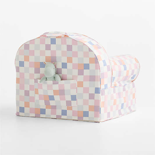 Large Sherbet Checkered Organic Cotton Kids Lounge Nod Chair