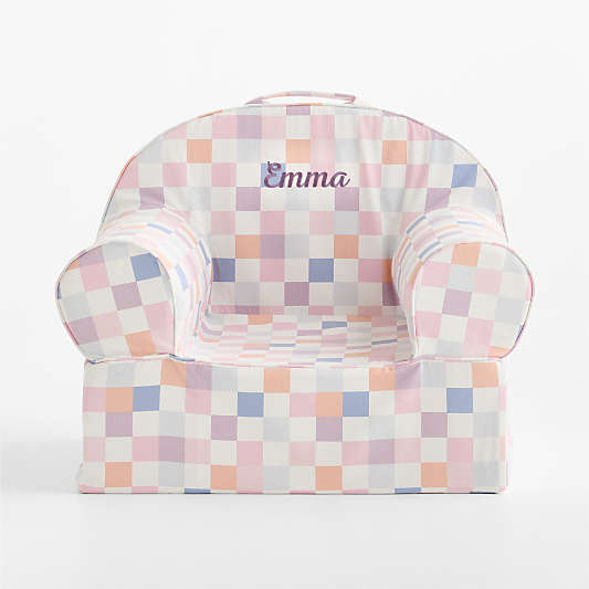 Large Sherbet Checkered Organic Cotton Kids Lounge Nod Chair