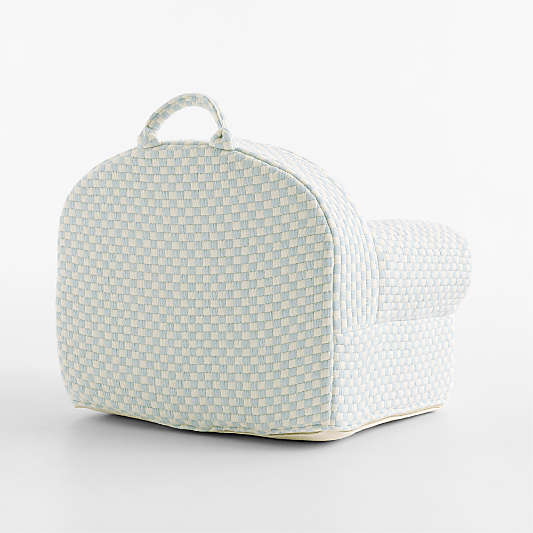 Large Sky Blue Checkered Matelass Kids Lounge Nod Chair