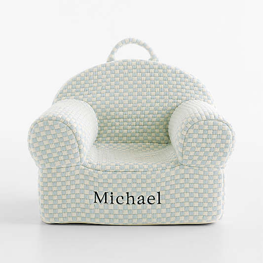 Large Sky Blue Checkered Matelass Kids Lounge Nod Chair