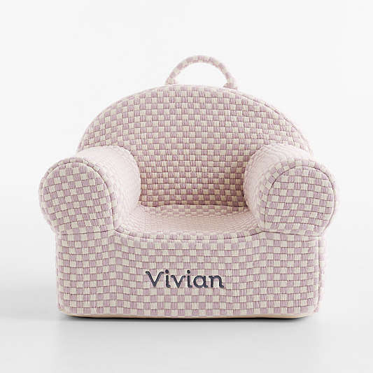 Large Sunset Purple Checkered Matelass Kids Lounge Nod Chair
