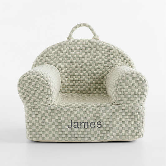 Large Verte Green Checkered Matelass Kids Lounge Nod Chair