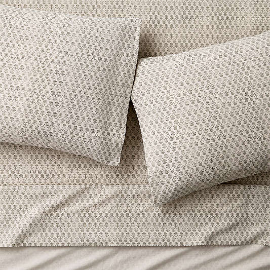 Little Leaf Organic Cotton Linen Burnt Green and Warm Natural Bed Sheet Set