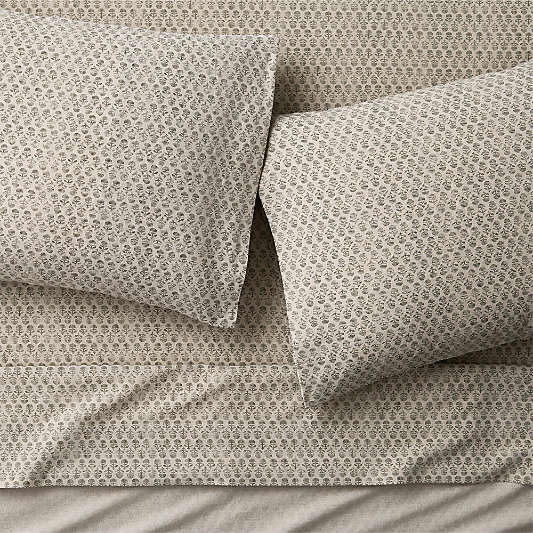 Little Leaf Organic Cotton Linen Burnt Green and Warm Natural Bed Sheet Set