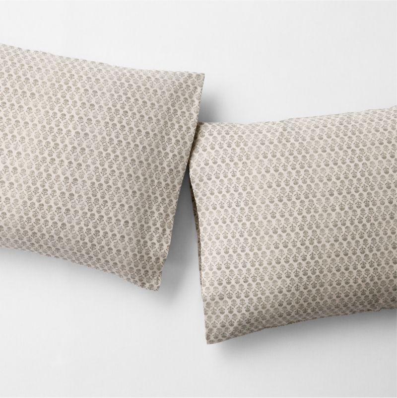 Viewing product image Little Leaf Organic Cotton Linen Burnt Green and Warm Natural Standard Pillowcases, Set of 2 - image 1 of 2