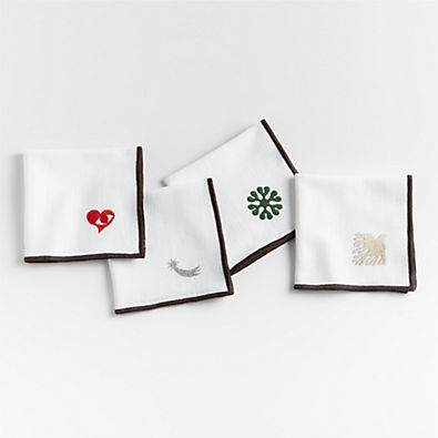 View Embroidered White Organic Cotton Cocktail Napkins, Set of 4 by Lucia Eames™ details