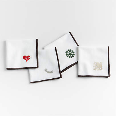 Embroidered Cotton Dinner Napkins Set of 4