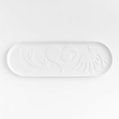 View Motif Medley White Ceramic Oval Serving Platter by Lucia Eames™ details