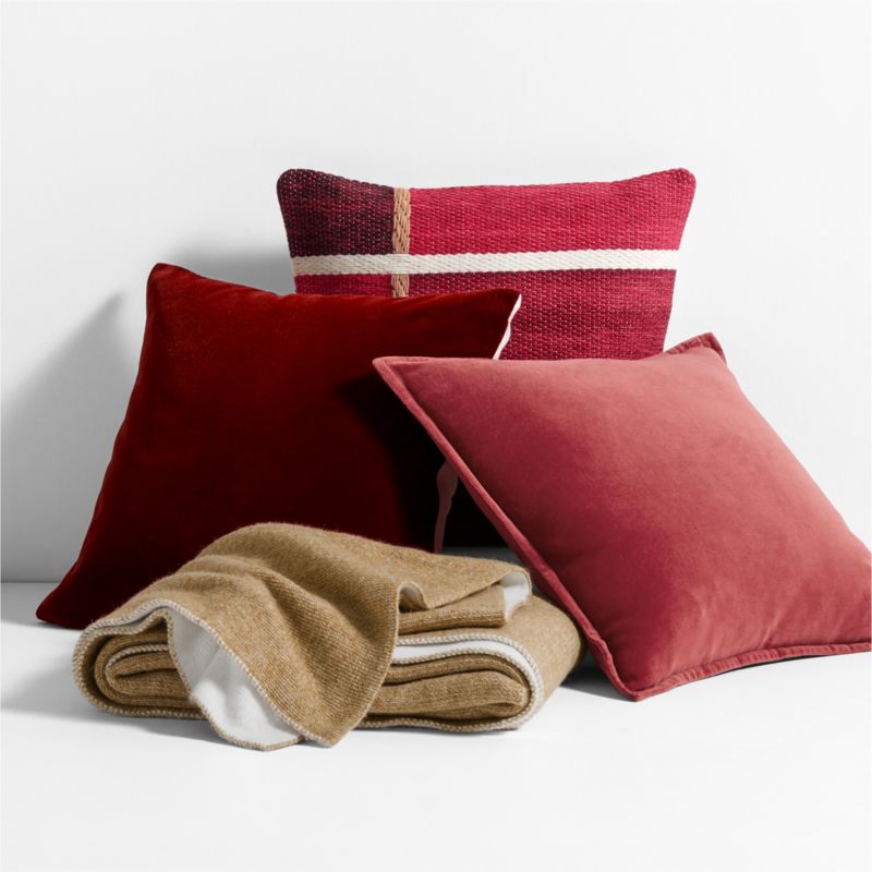 Red 20"x20" Washed Organic Cotton Velvet Throw Pillow with Down-Alternative Insert - image 5 of 8