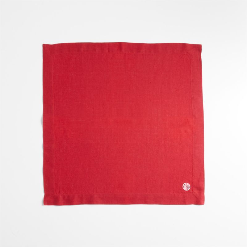 Lunar New Year "Lucky" Embroidered EUROPEAN FLAX ™-Certified Linen Napkin - image 0 of 3