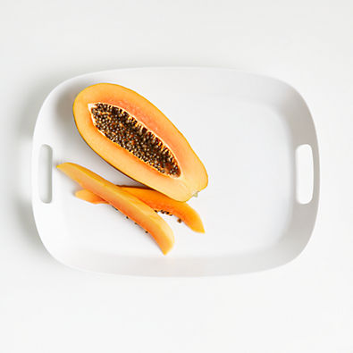 View Lunea White 19"x14" Outdoor Melamine Tray with Handles details