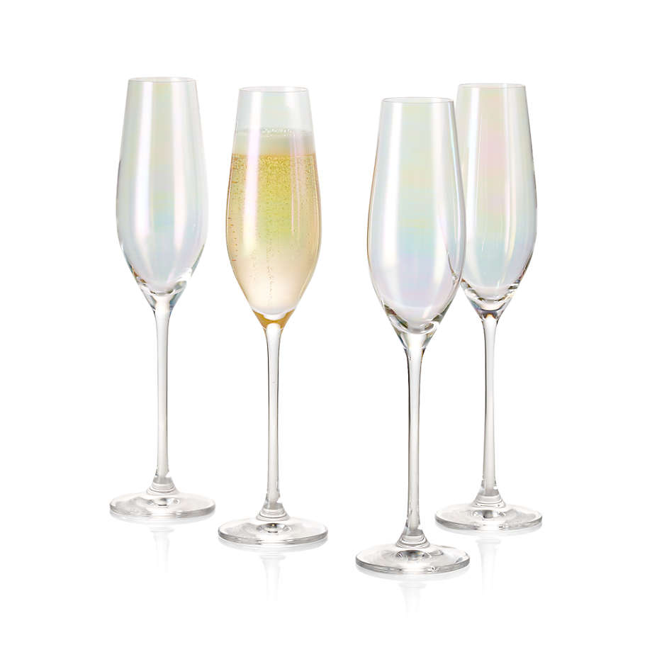 9 oz Iridescent Clear Glass Stemless Champagne Flutes, Set of 4 Sparkling Wine Champagne Glasses