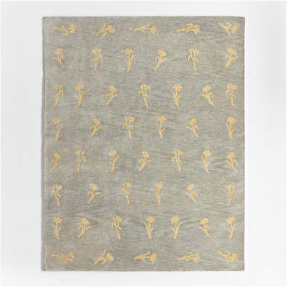 Lupin Mist Blue Floral Kids Wool Area Rug 5'x8'