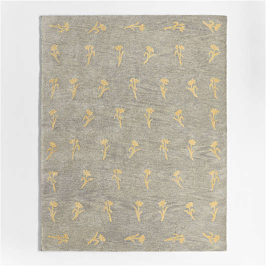 Lupin Mist Blue Floral Kids Wool Area Rug 6'x9'